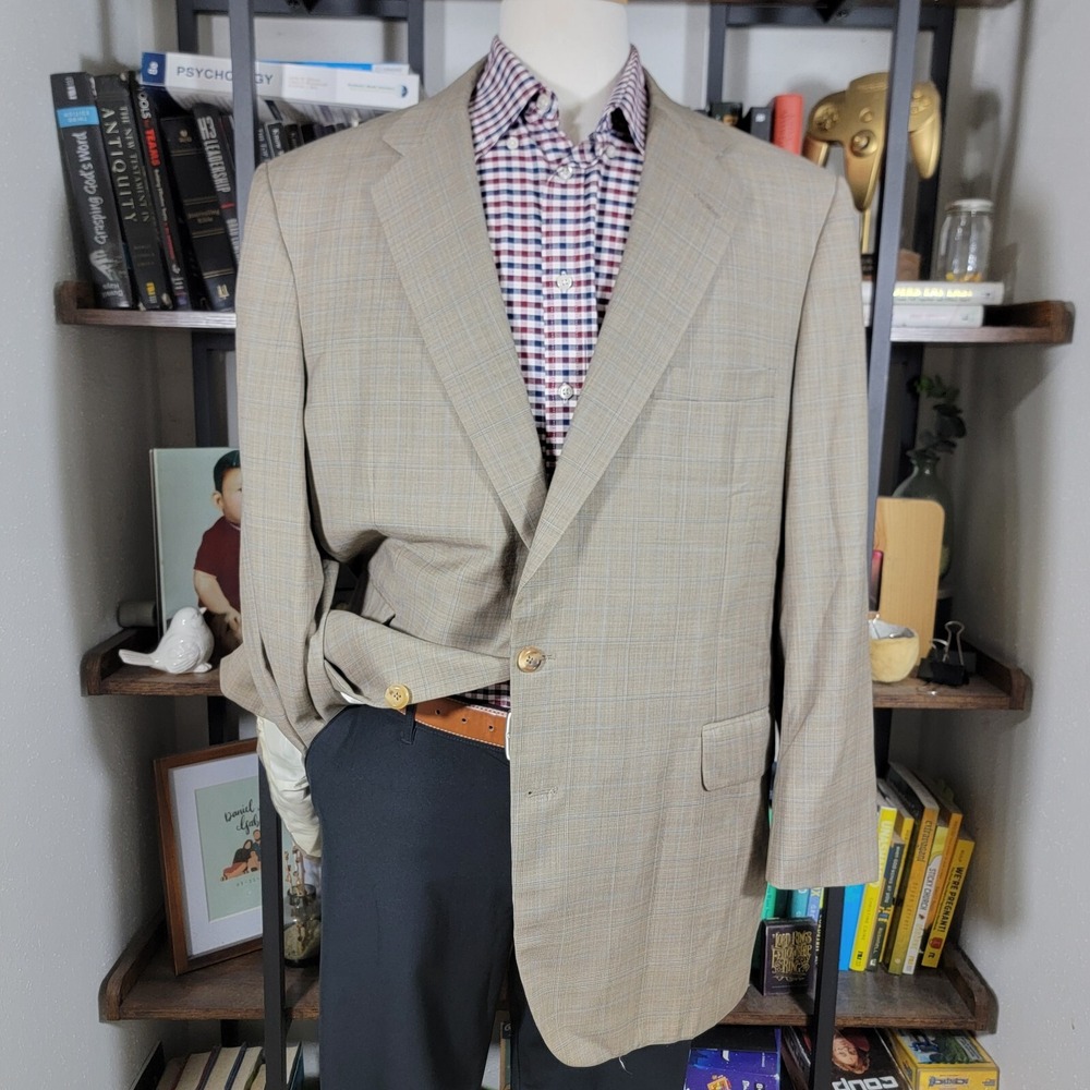 Men's Royal Classics Tom James Sport Coat Blazer Two Button Brown Plaid Sz 46-49